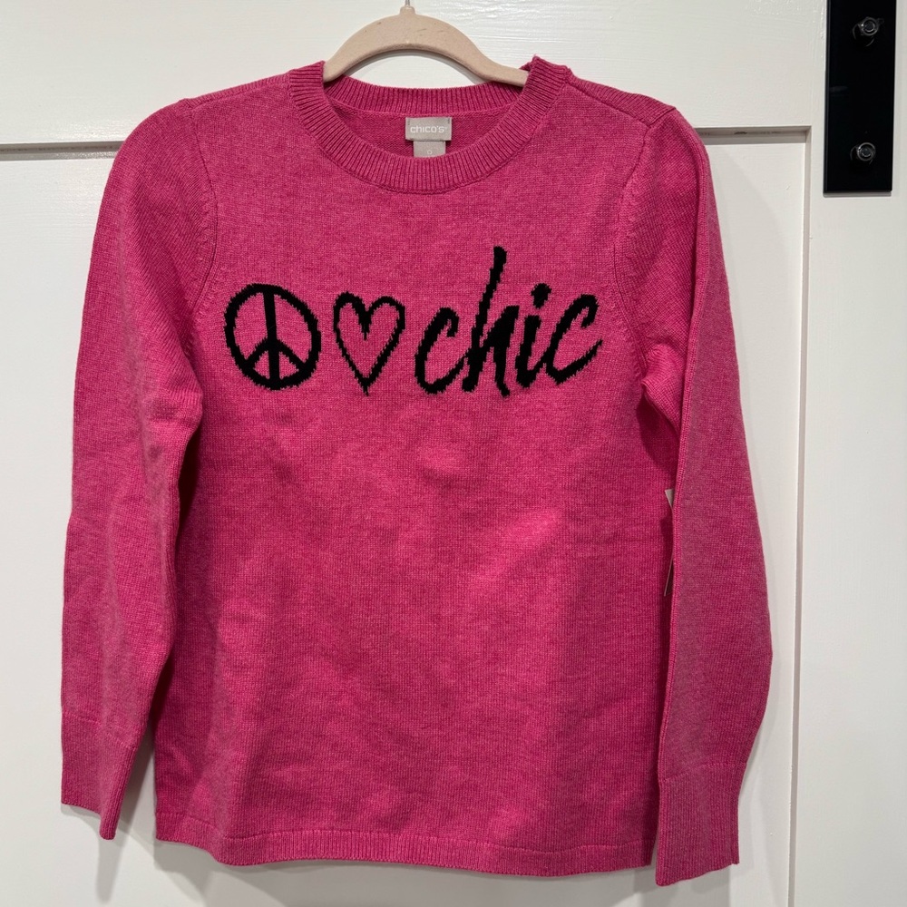 Chico's Vibrant Pink Peace & Love Sweater
